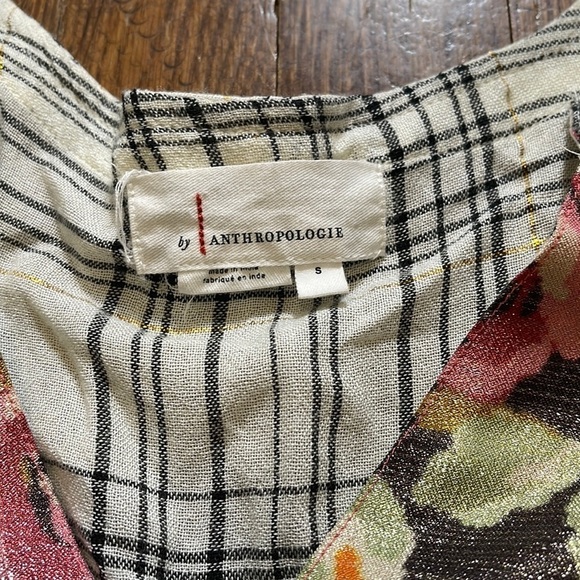 Anthropologie Boho Tiered Plaid Metallic Floral Darlene Blouse - Picture 4 of 6